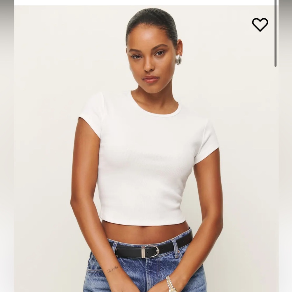 Reformation Muse Ribbed Tee Ivory Size M